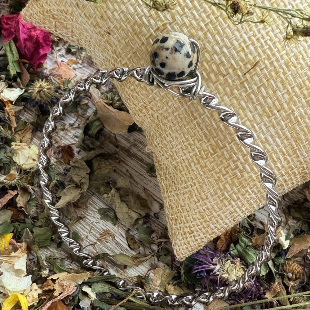 Neutral Fall Statement Silver Bangle With Dalmati… - image 2